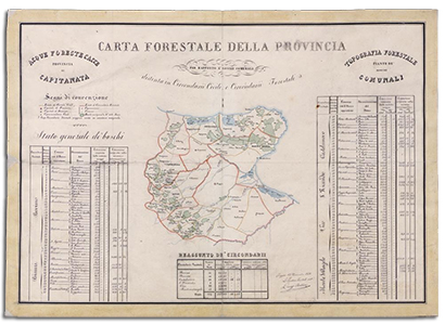 "Carta forestale della Provincia per rapporto a' boschi comunali distinta in circondarii civili, e circondarii forestali" - Archivio di Stato di Foggia - Intendenza e Prefettura di Capitanata - 1828